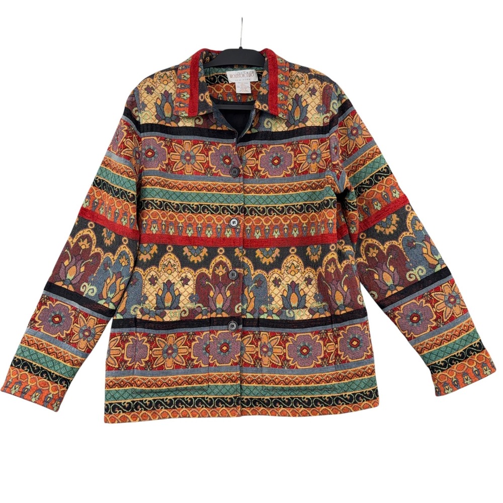 Brownstone Studio Vintage Tapestry Jacket Womens 18 Cotton Multicolor B6848